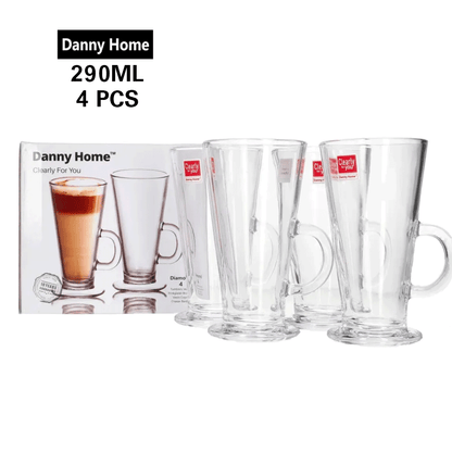 طقم أكواب لاتيه زجاجي 4 قطع 290 مل
