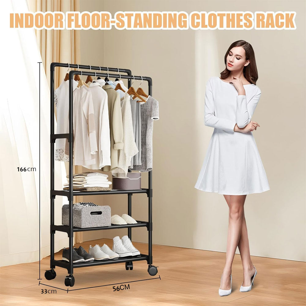 Clothes rack on wheels with 3 layers