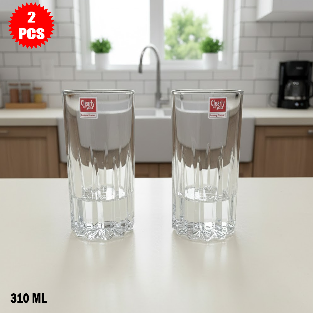 طقم كاسات زجاجية شفافة 2 قطعة