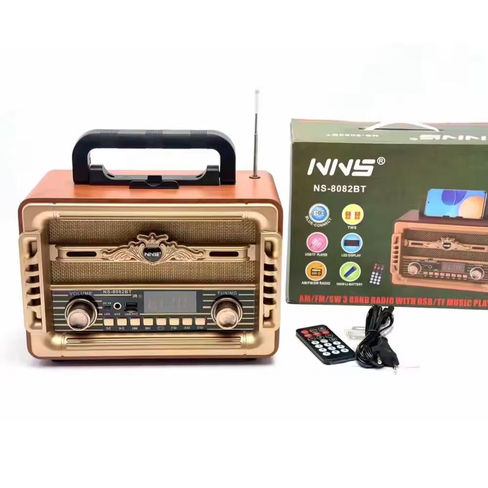 راديو NS-8082BT متعدد النطاقات مع مكبر صوت قابل لإعادة الشحن، اللون: بيج