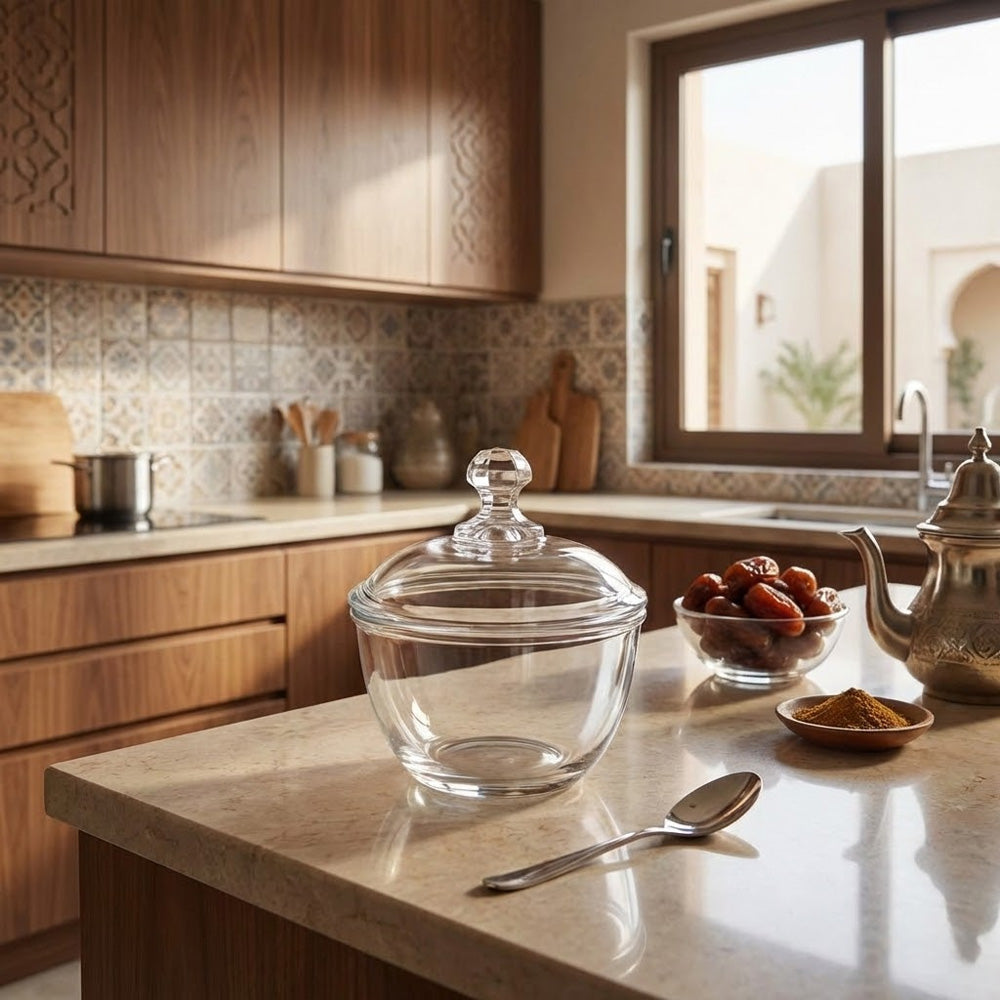 وعاء سكر مع ملعقة - 12 سم