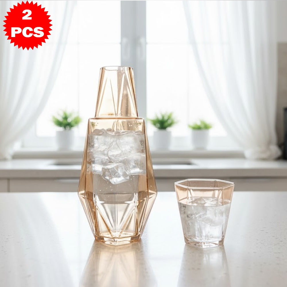طقم قارورة وكوب زجاجي هندسي