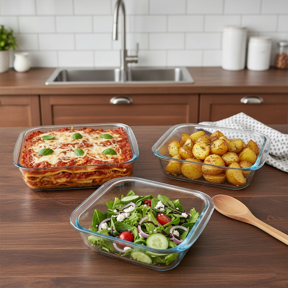 طبق فرن زجاجي مربع