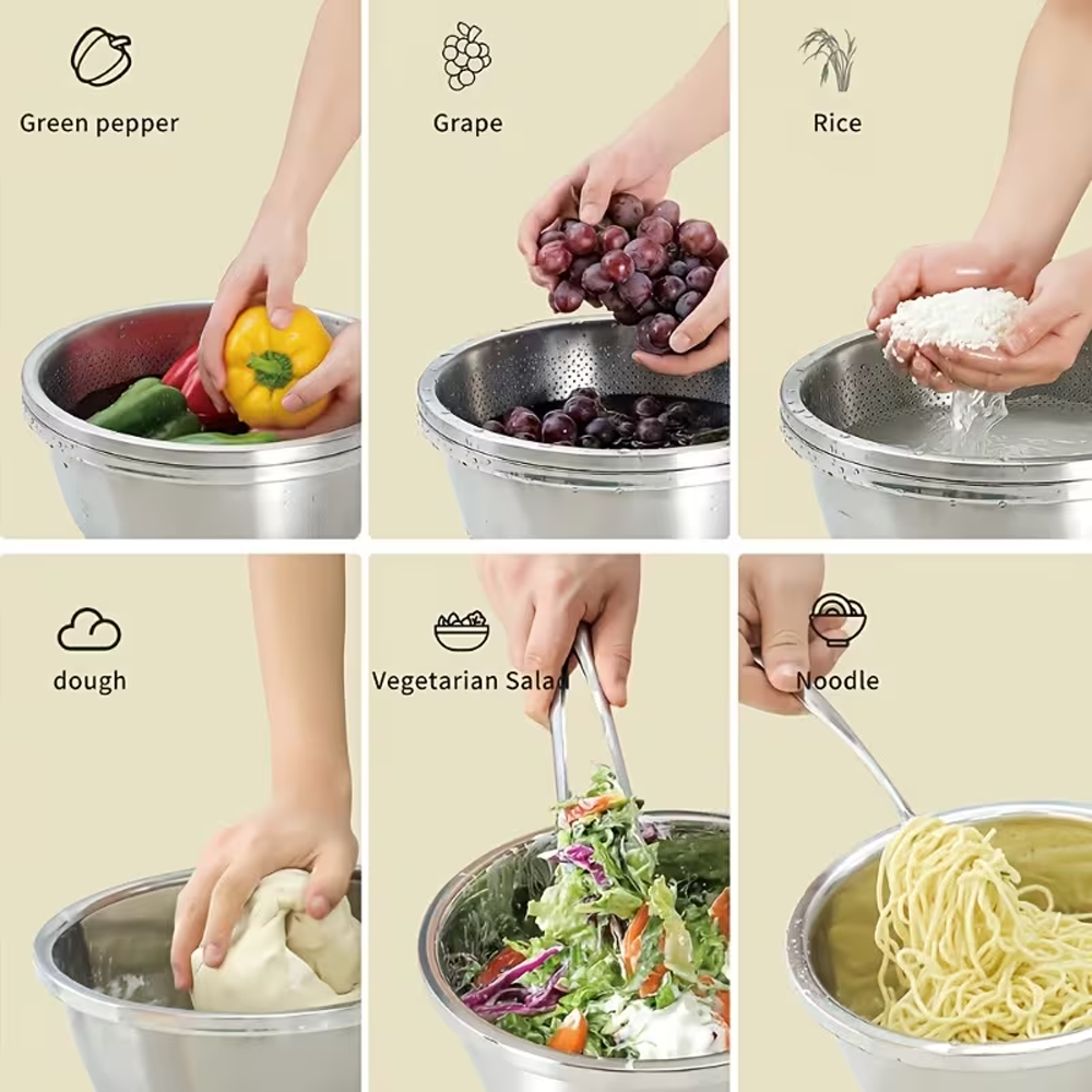 طقم مصفاة ووعاء ستانلس ستيل