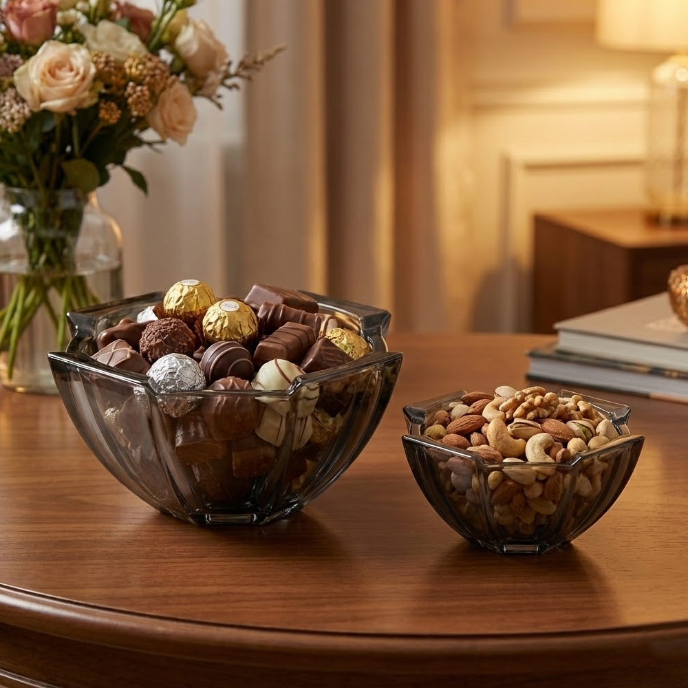 وعاء تقديم زجاجي بغطاء شفاف