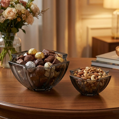 وعاء تقديم زجاجي بغطاء شفاف