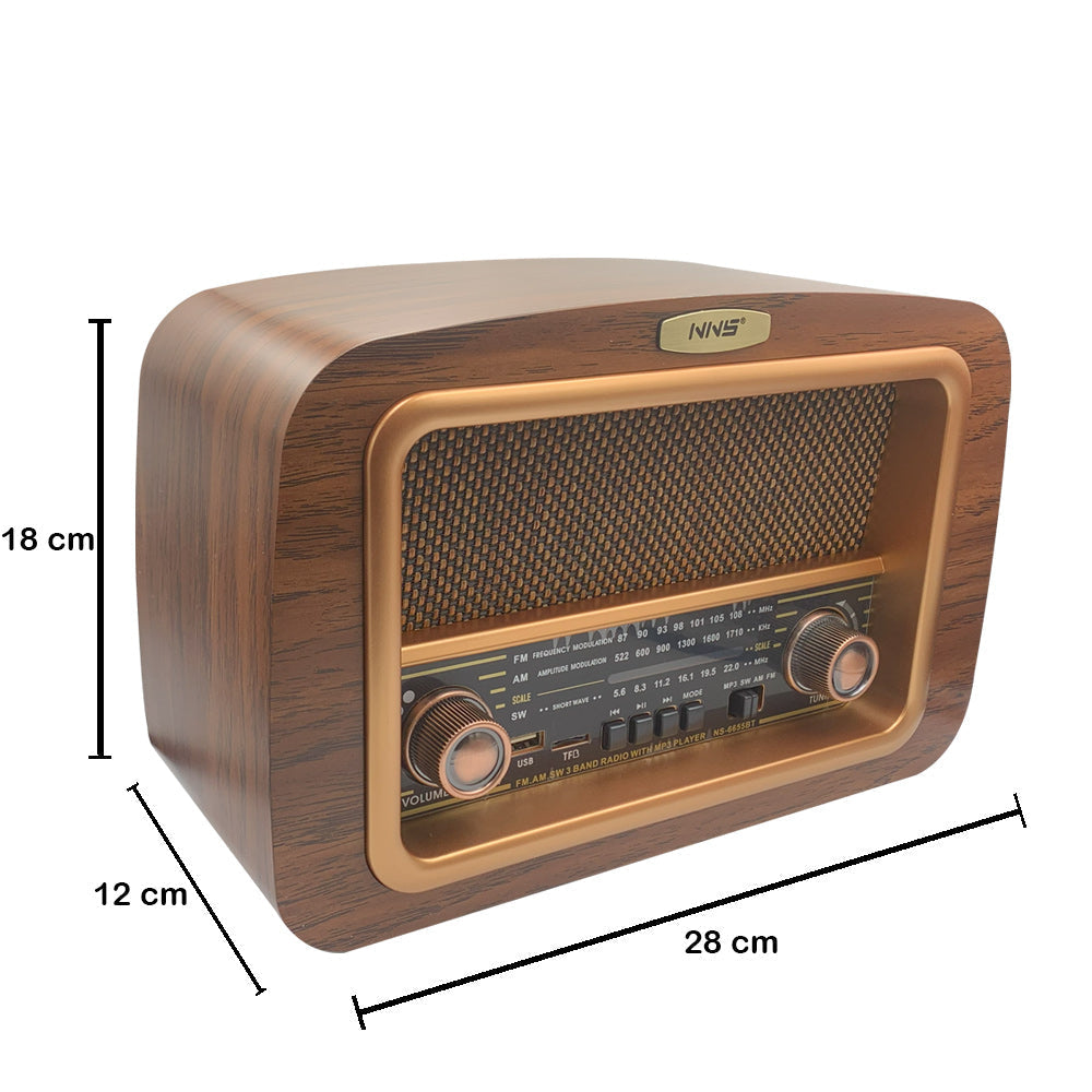 راديو AM/FM خارجي خشبي كلاسيكي عتيق الطراز NS-6655BT