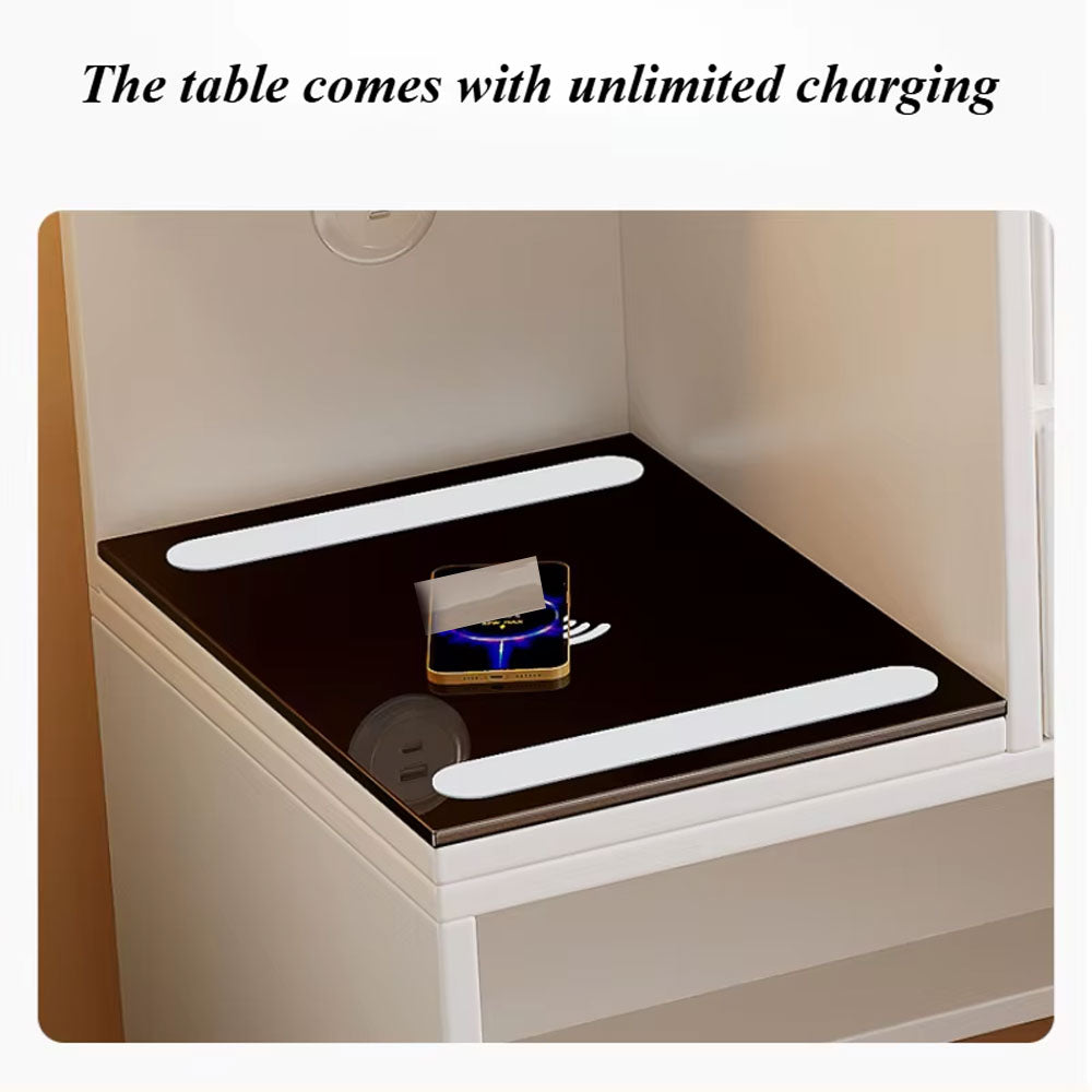 طاولة ماكياج مع مقعد ومرآة مضيئة