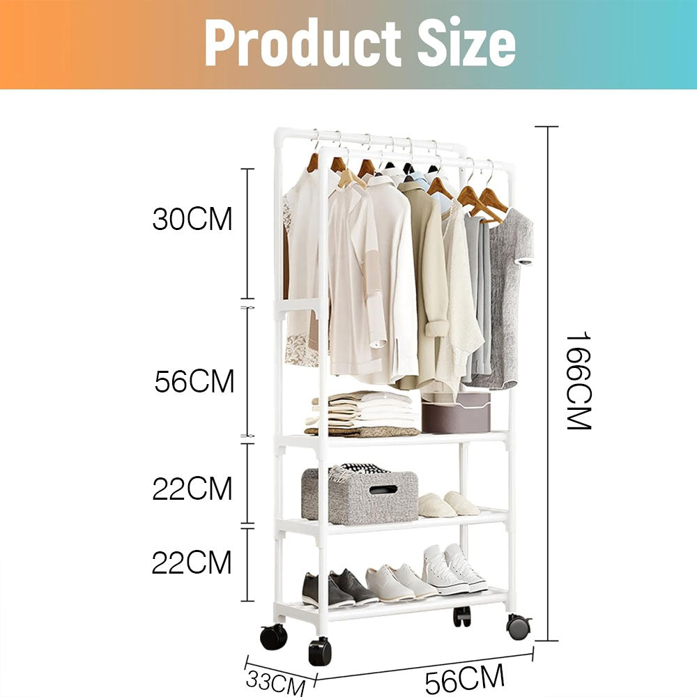 Clothes rack on wheels with 3 layers