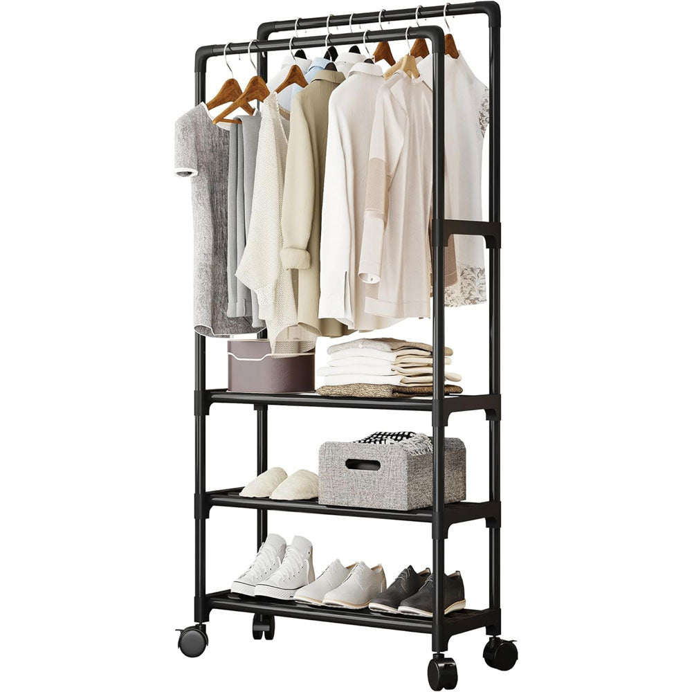 Clothes rack on wheels with 3 layers