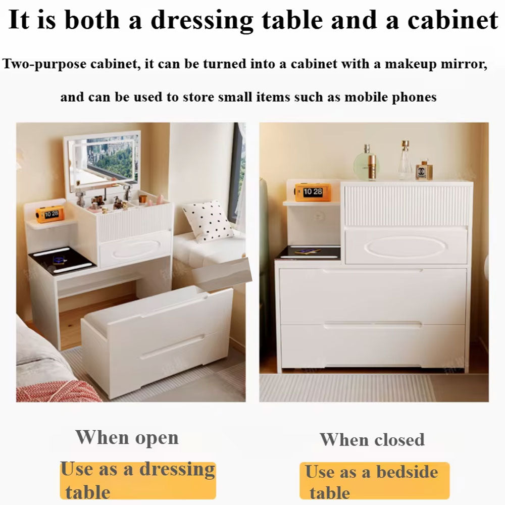 طاولة ماكياج مع مقعد ومرآة مضيئة