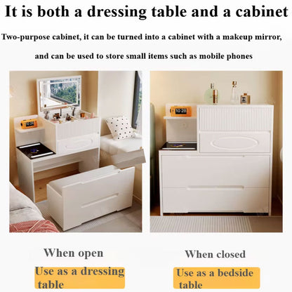 طاولة ماكياج مع مقعد ومرآة مضيئة