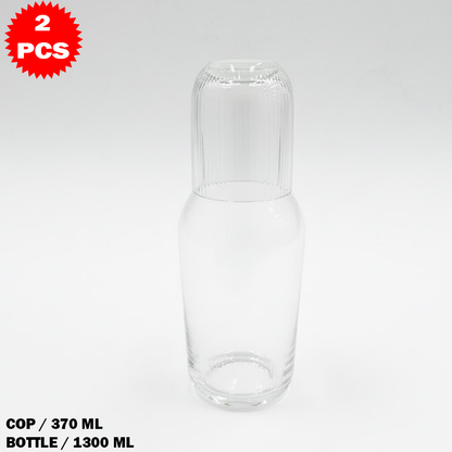 طقم قارورة وكوب زجاجي شفاف