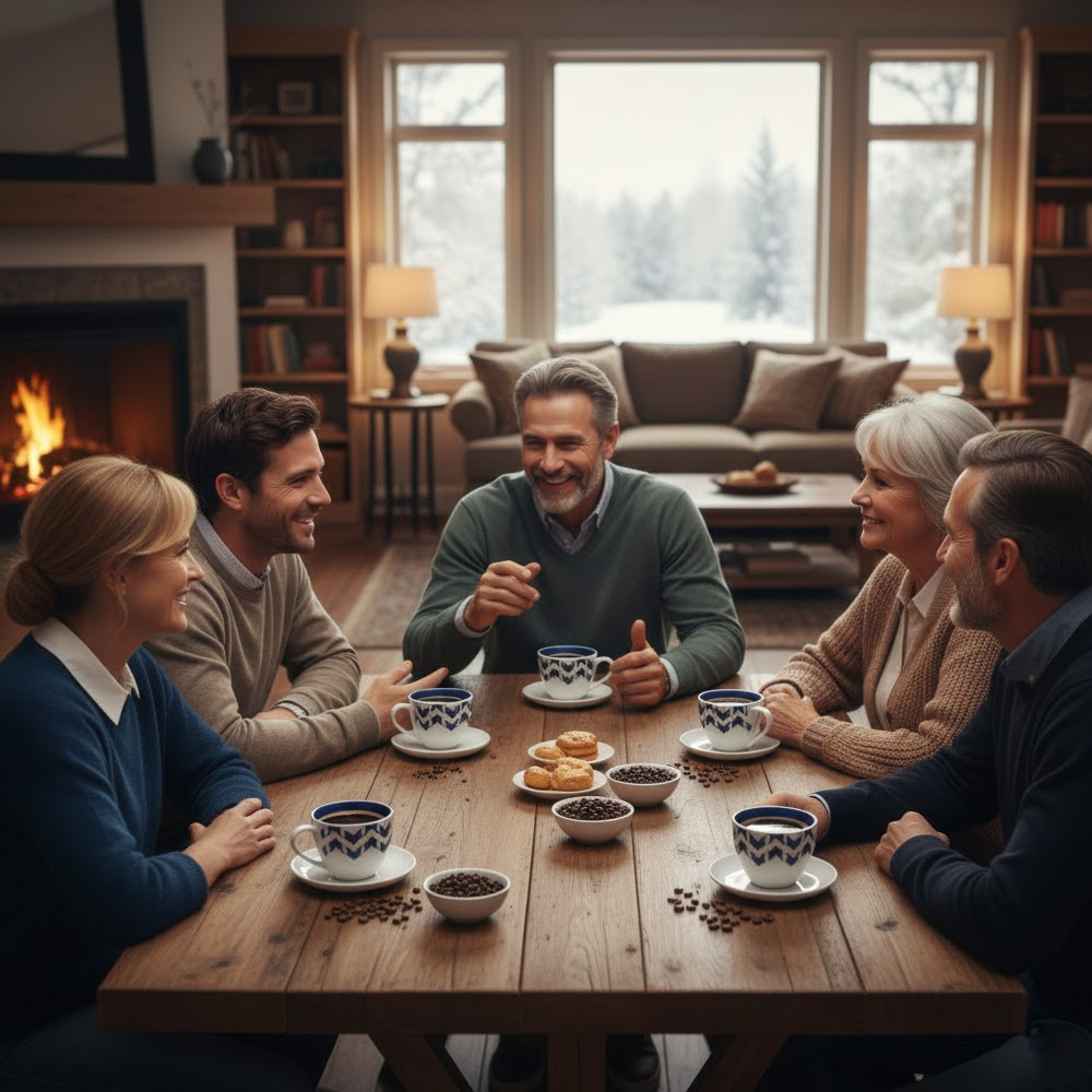 طقم فناجين مزركش بالكحلي