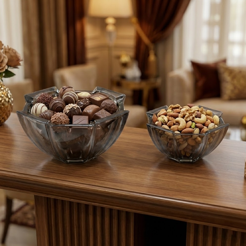 وعاء تقديم زجاجي بغطاء شفاف