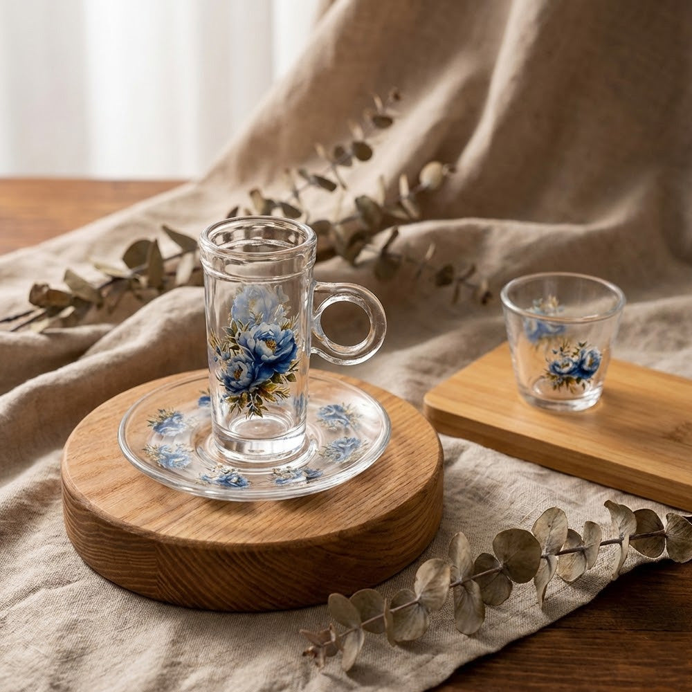 طقم استكانة وفنجان 18 قطعة