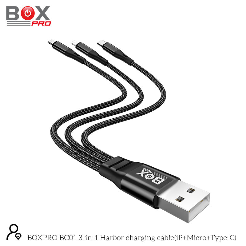 كابل شحن هاربور 3 في 1 من بوكس برو BC01 (iP + Micro + Type-C)