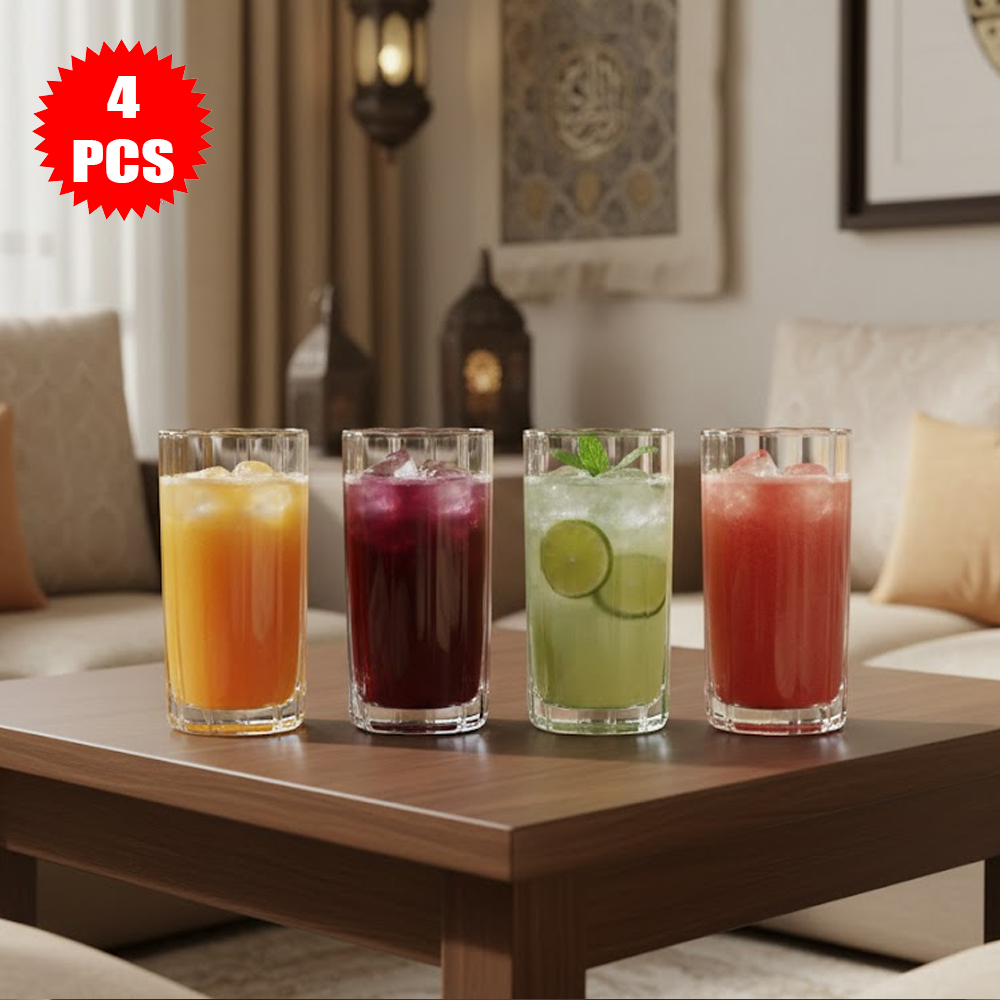 طقم أكواب زجاج شفاف 4 قطع