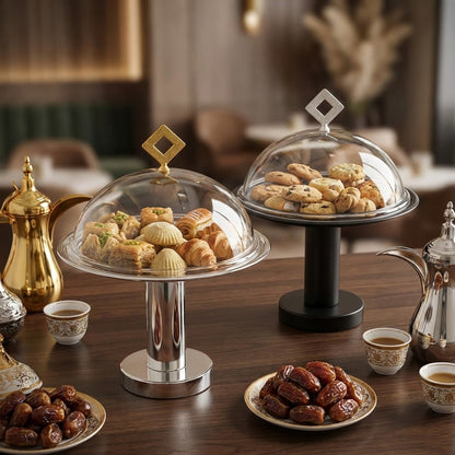 طبق كيك تقديم بغطاء