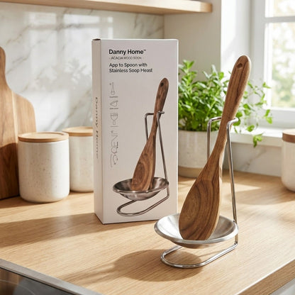 ملعقة خشبية مع حامل فولاذي