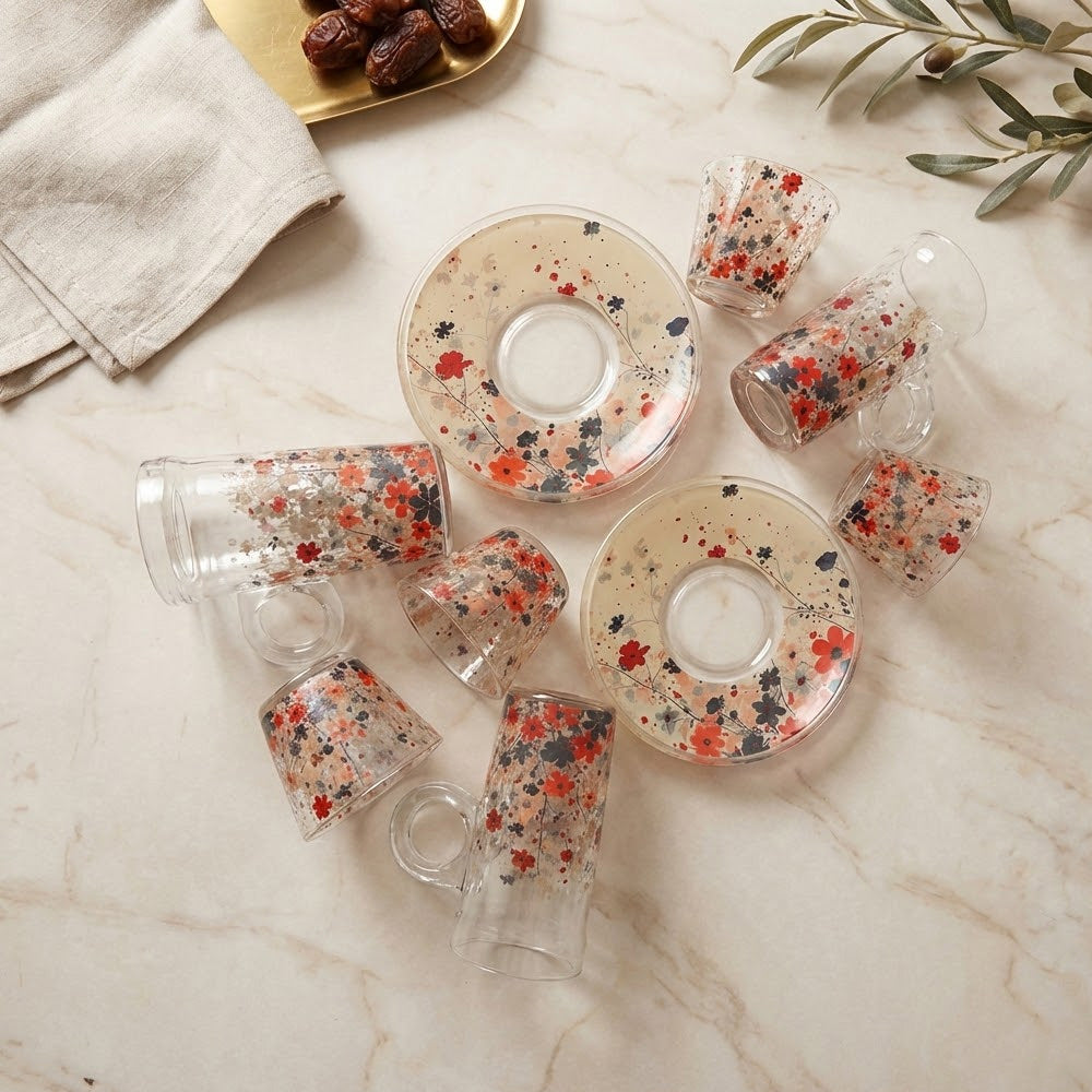 طقم استكانة وفنجان 18 قطعة