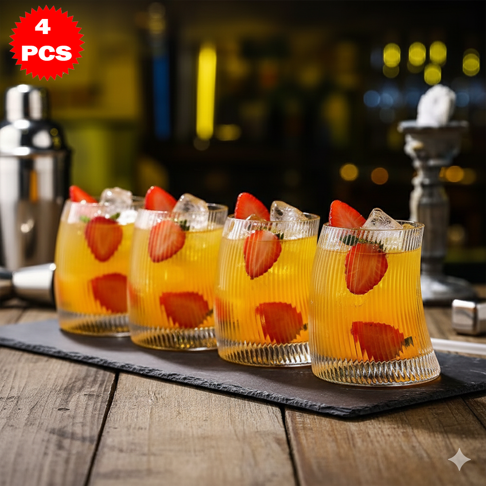 طقم أكواب زجاجية بنقوش طولية 4 قطع (325 مل)