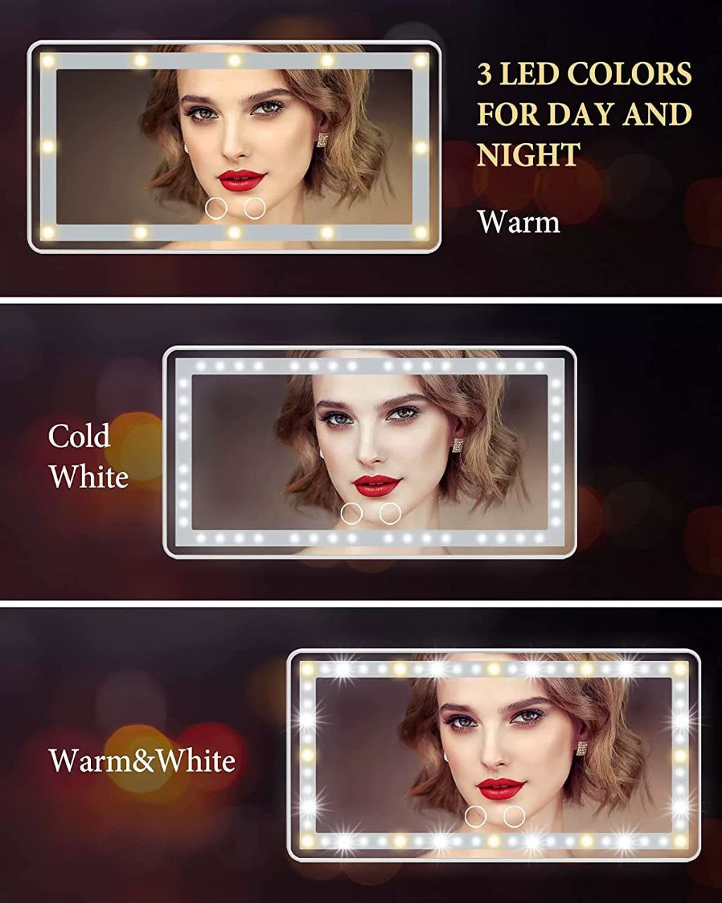 مرآة مكياج للسيارة مزودة بإضاءة LED