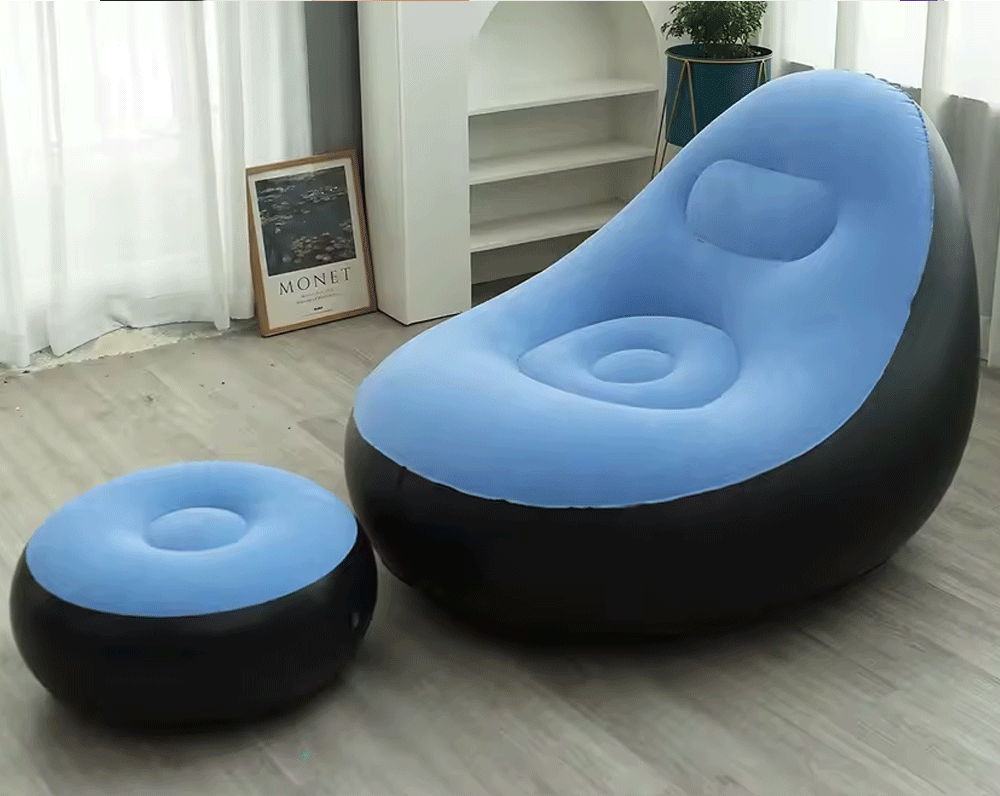 كرسي استرخاء قابل للنفخ اليدوي مع وسادة قدم