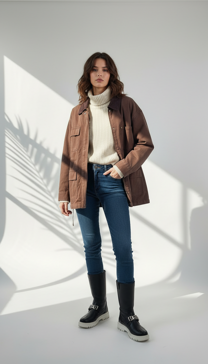 جاكيت جينز نسائي بياقة مميزة اللون