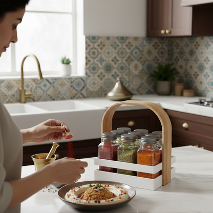 حامل توابل مع 9 عبوات زجاجية