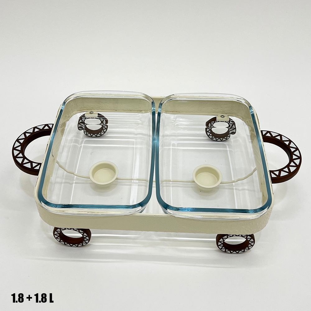 سخان طعام زجاجي مزدوج 1.8 + 1.8 لتر