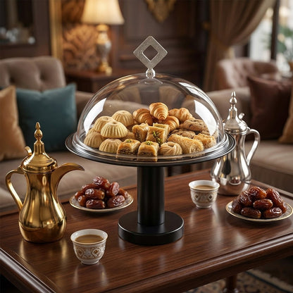 طبق كيك تقديم بغطاء