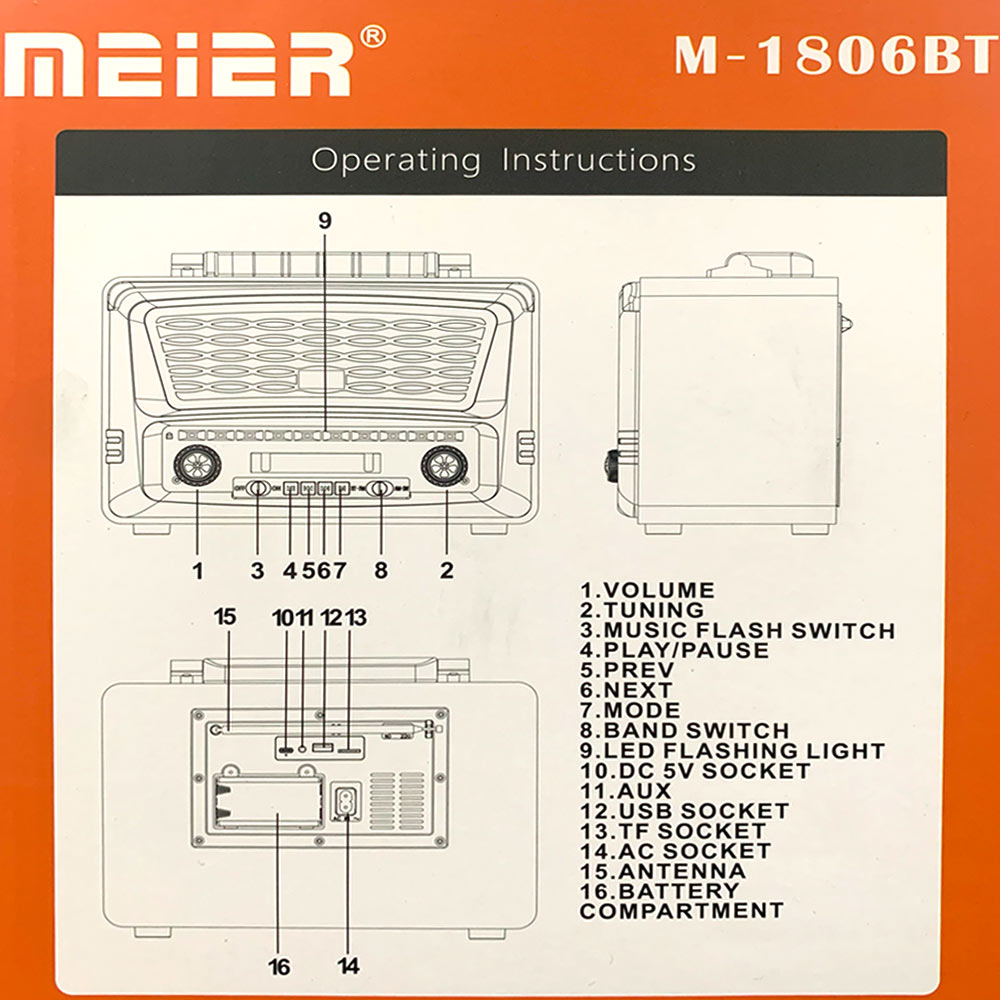 جهاز Meier M-1806bt محمول بثلاث نطاقات AM FM Sw، طقم صوت محمول