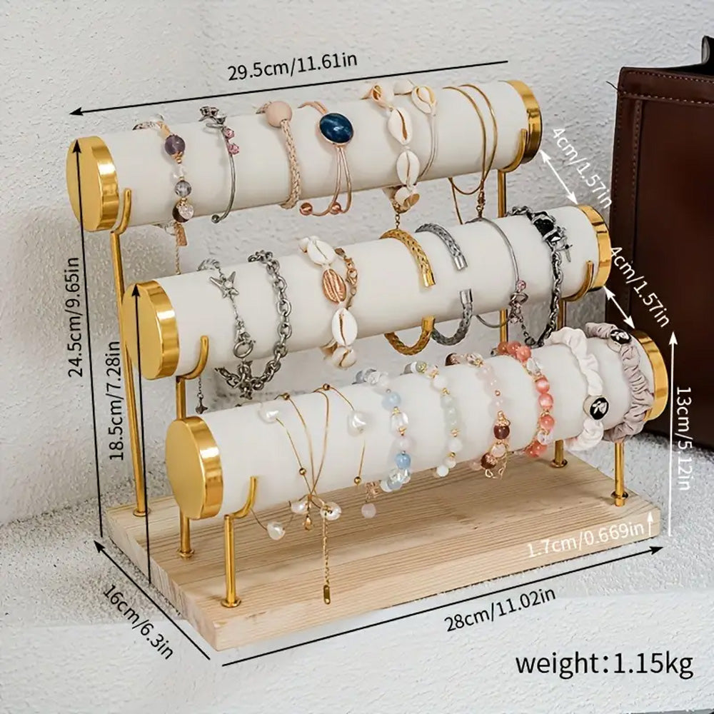 حامل مجوهرات من الخشب 3 طبقات