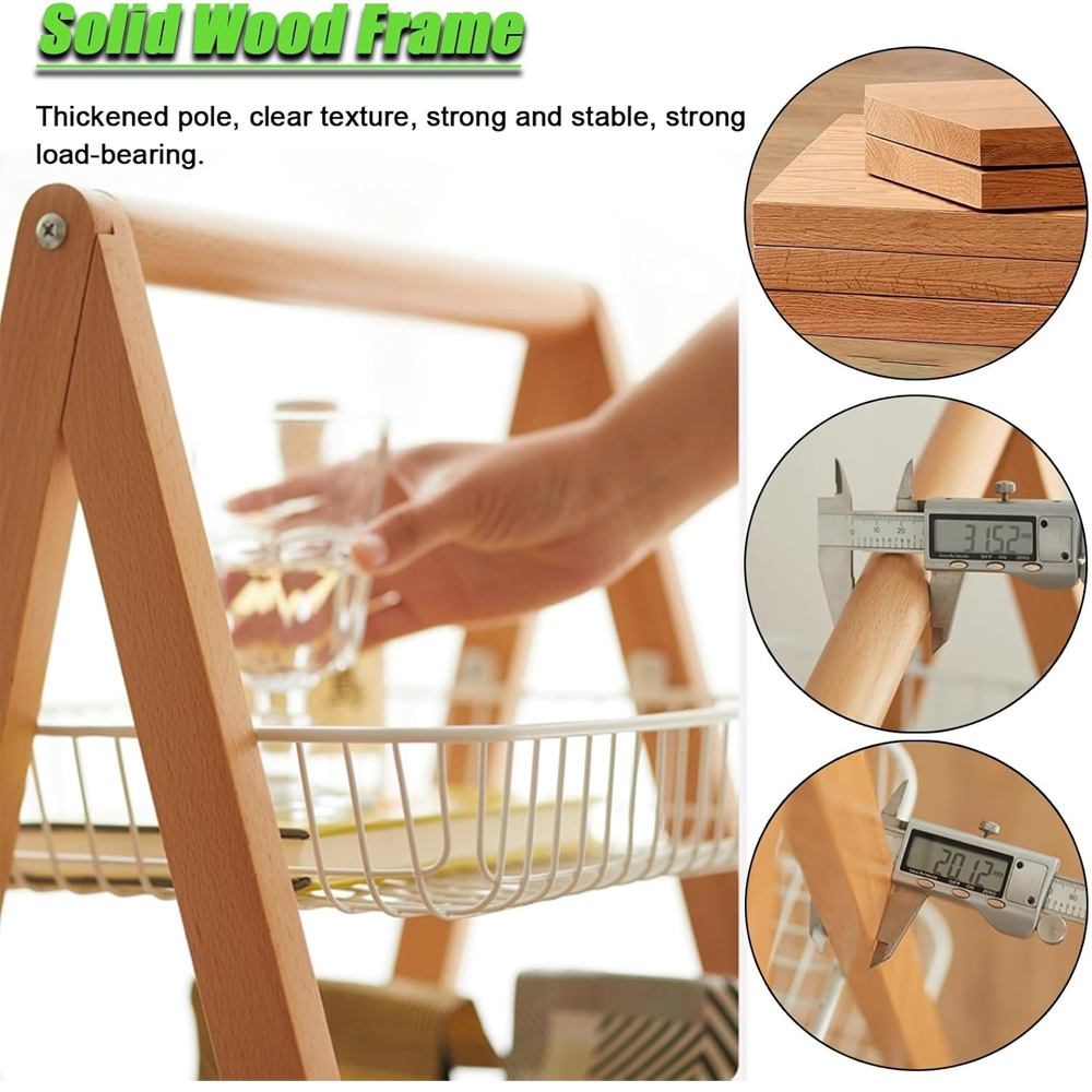 سلة تخزين خشبية بثلاثة أرفف