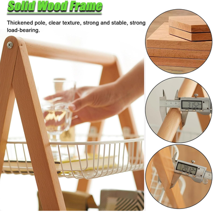 سلة تخزين خشبية بثلاثة أرفف