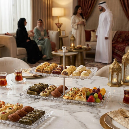 حامل تقديم زجاجي بطبقتين