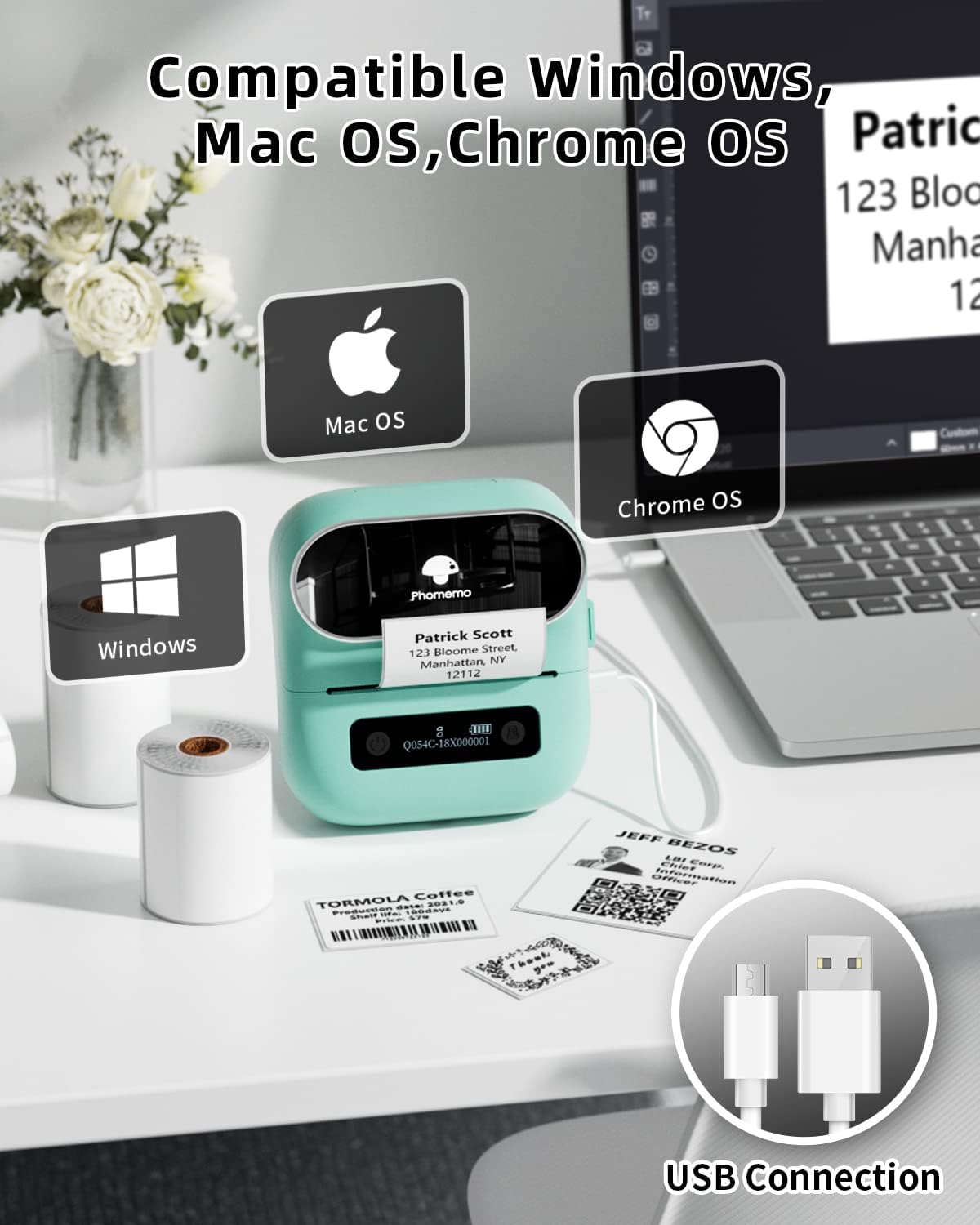 صانع ملصقات الطابعة Phomemo M220 3 بوصة / أخضر
