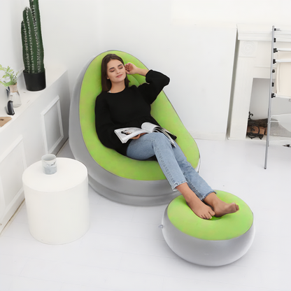 كرسي استرخاء مع وسادة قدم قابل للنفخ اليدوي