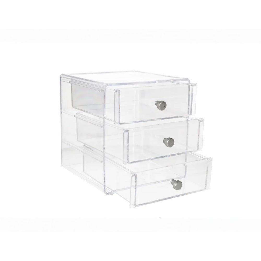 منظم مكياج أكريليك شفاف بثلاثة أدراج