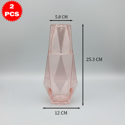 طقم قارورة وكوب زجاجي هندسي