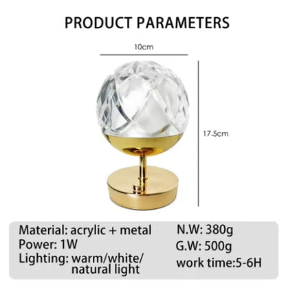 مصباح طاولة كريستال قابل للشحن