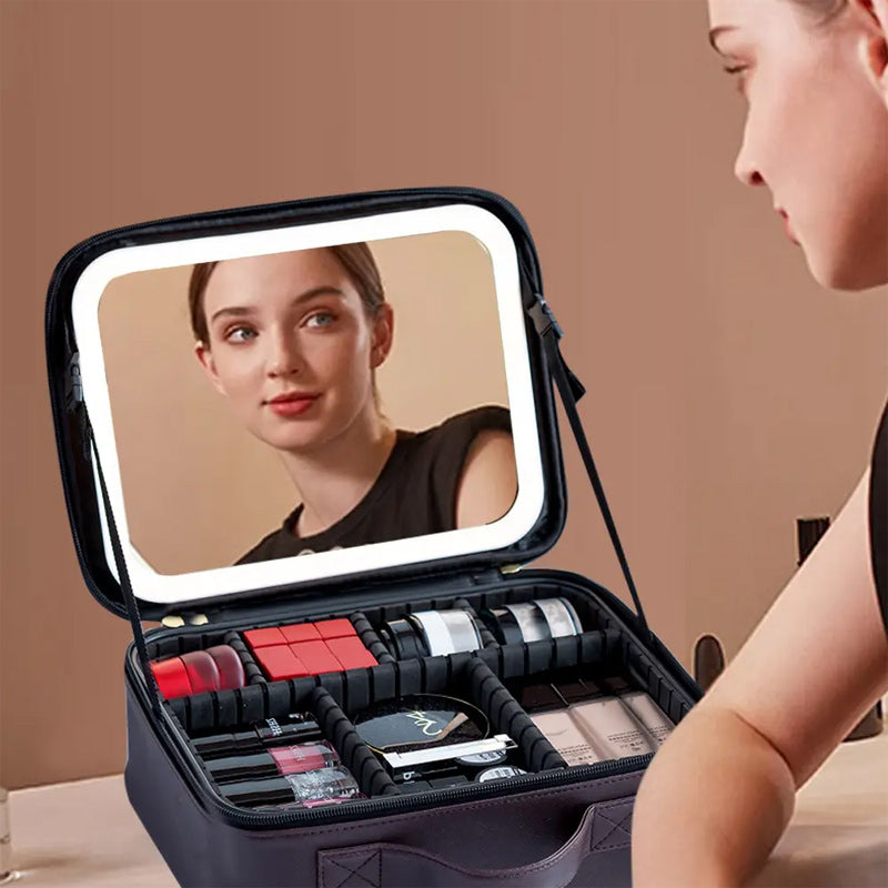 حقيبة مستحضرات التجميل مع مرآة