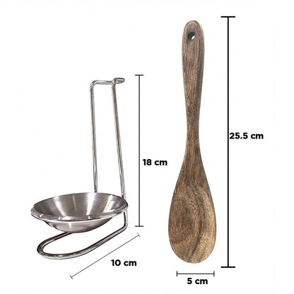 ملعقة خشبية مع حامل فولاذي