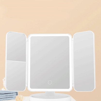 مرآة LED مع مكبرة ثلاثي الطي قابلة للشحن