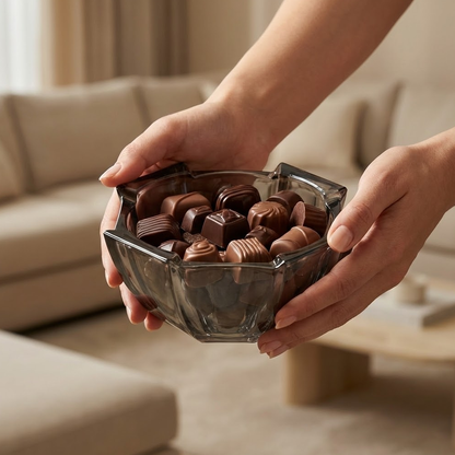 وعاء تقديم زجاجي بغطاء شفاف