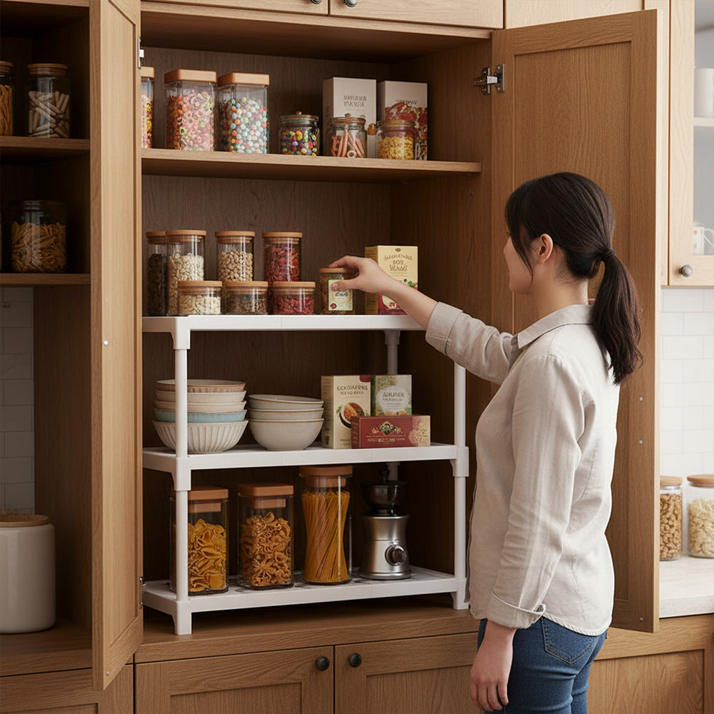 رف تخزين المطبخ ثلاثي الطبقات