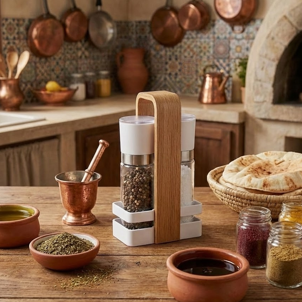 حامل توابل مع 2 عبوات زجاجية