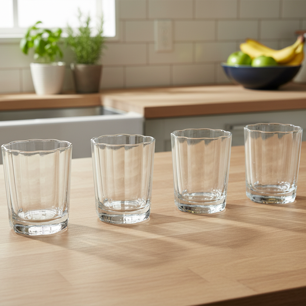 طقم أكواب زجاجية بسطح متعروج