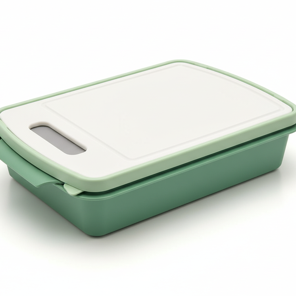 علبة التتبيلة والطعام ولوح التقطيع